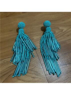 Turquoise Beaded Tassel Drop Earrings